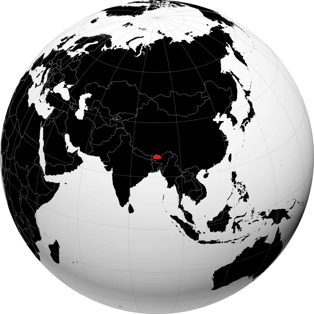 Bhutan auf dem Globus