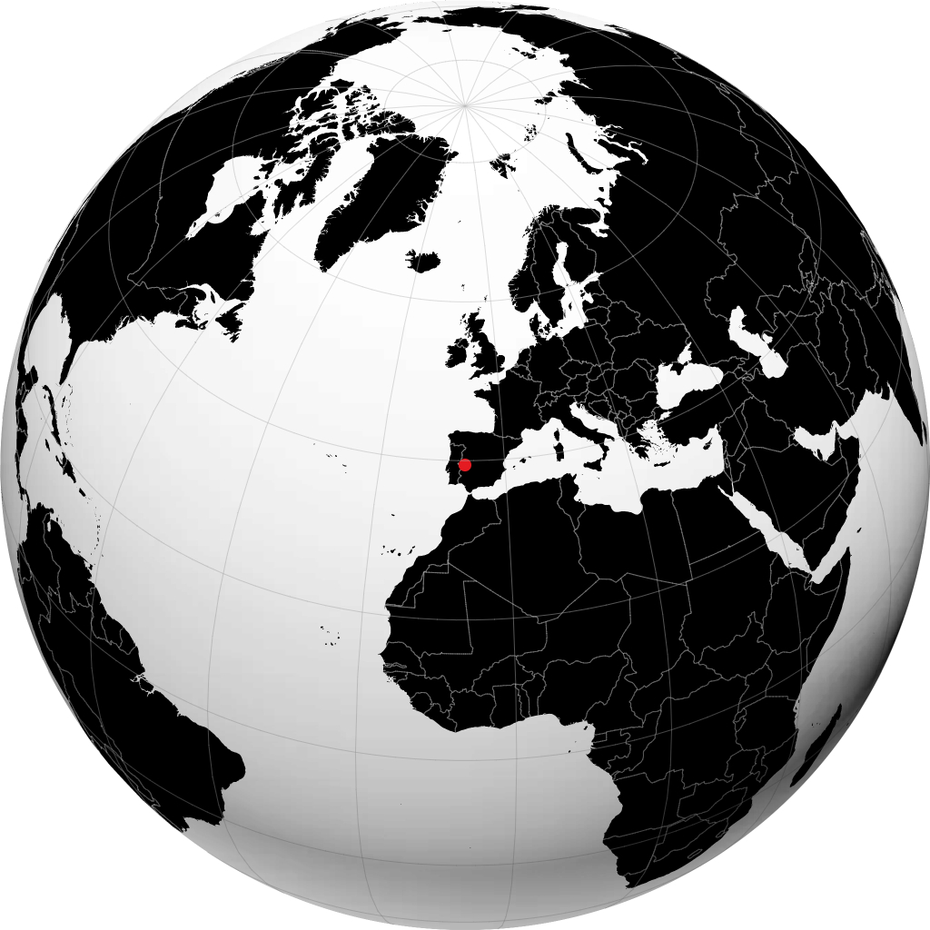Cáceres auf dem Globus