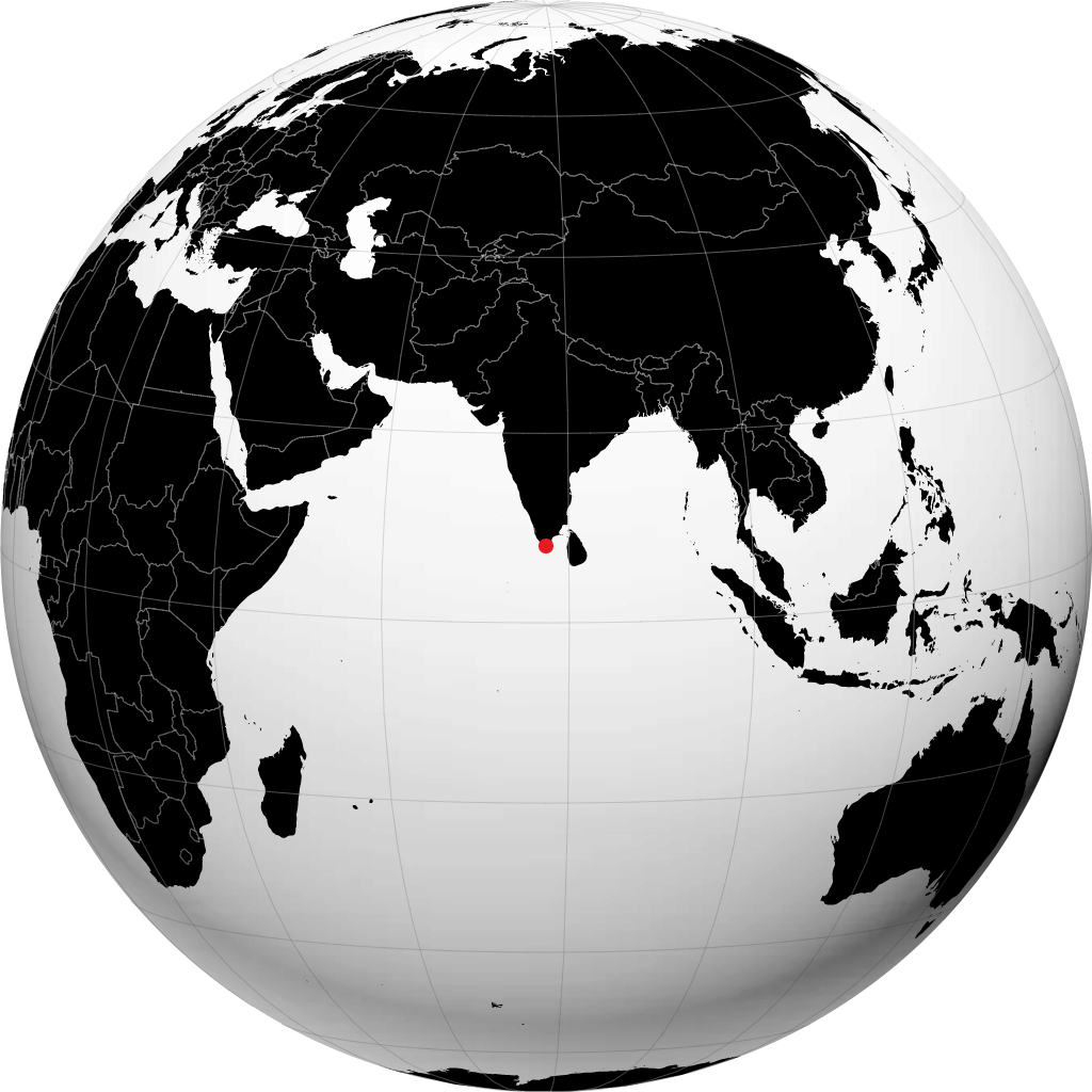 Kanniyakumari auf dem Globus
